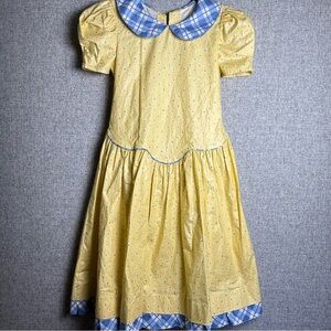 Vintage Sarah Kent Cotton Yellow and Blue Plaid Prairie Dress Girls Size‎ 7
